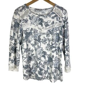 Elena Baldi Made in Italy Blue White Cottage Floral Paisley Linen Top size large